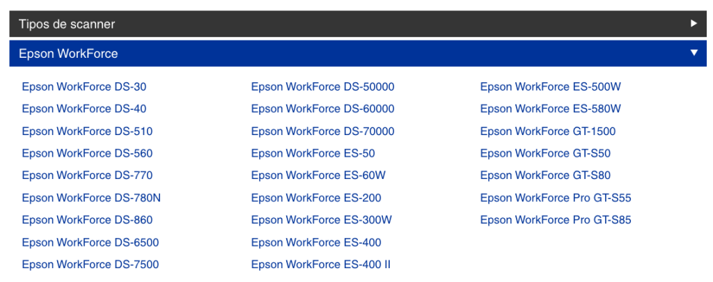 nomes dos scanners epson