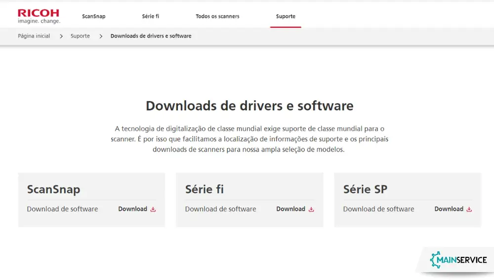 downloads de drivers e softwares ricoh - main service