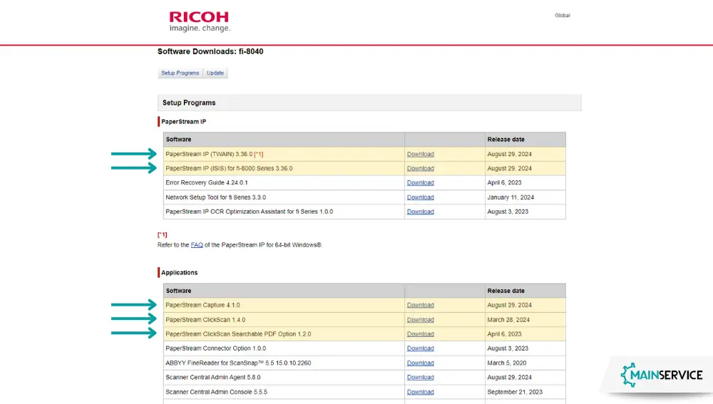 drivers e softwares de digitalização dos scanners ricoh
